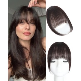 FARRUIS Clip in Bangs for Women 100% Real Human Hair Wispy Bangs with Temple Brown Black Bangs for Daily Wear