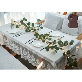 LITBLOOM - Guirnalda de eucalipto iluminada con pilas con temporizador de 6 pies, 96 luces LED artificiales para habitación, escaleras, manto de boda, decoración de día festivo para interiores y exteriores