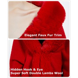 Faux Fur Shawl Wrap Bridal Cape Bridesmaids Stole Lambs Wool Shrug Winter Wedding with Fur Trim Red