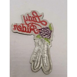 Motorcycle Jacket Embroidered Patch Lady Rider w/Red Rose & Feather Women Biker