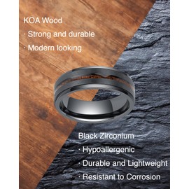 LerchPhi 8MM Mens Wedding Band Valentines Day Gift for Him KOA Wood Inlay Black Zirconium Stepped Edge Unisex Promise Ring Size 10.5