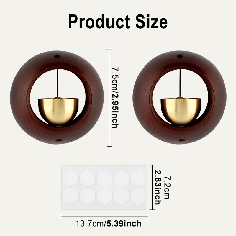 2 Pack Shopkeepers Bell for Door Opening, Magnetic Wood Doorbell