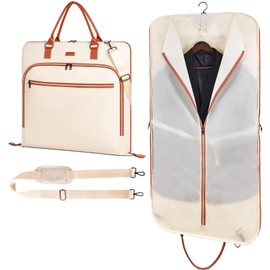 GMAK Travel Garment Bag, Heavy Duty Travel Suit Bag with Zipper Pocket, 47'' Carry on Garment Duffel Bags for Suits, Dresses, Coats, Tuxedos, Travel Essential Storage Tote Bag, Beige