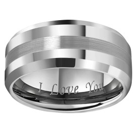 CROWNAL 6mm 8mm 10mm Tungsten Carbide Wedding Band Ring Engraved I Love You Men Women Brushed Strip Beveled Edge (10mm,13)