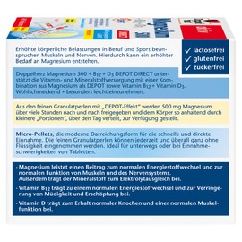 Doppelherz Magnesium 500 + B12 + D3 Direct with Depot Function - Magnesium as a Contribution to the Normal Function of Muscles and Nervous System - 60 Servings of Micro Pellets with Lemon Flavour