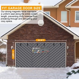 Magnetic Garage Door Screen with Visible Window, 16x7FT 3 Car Garage Door Covers for Cold, Winter Thermal Insulated Cover for Garage,Thicken Garage Door Curtain,Temporary Door Insulation Cover, Grey