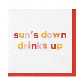 X&O Paper Goods Red ''Sun's Down Drinks Up'' Paper Cocktail Napkins, 20pc, 5.5'' x 5.5''