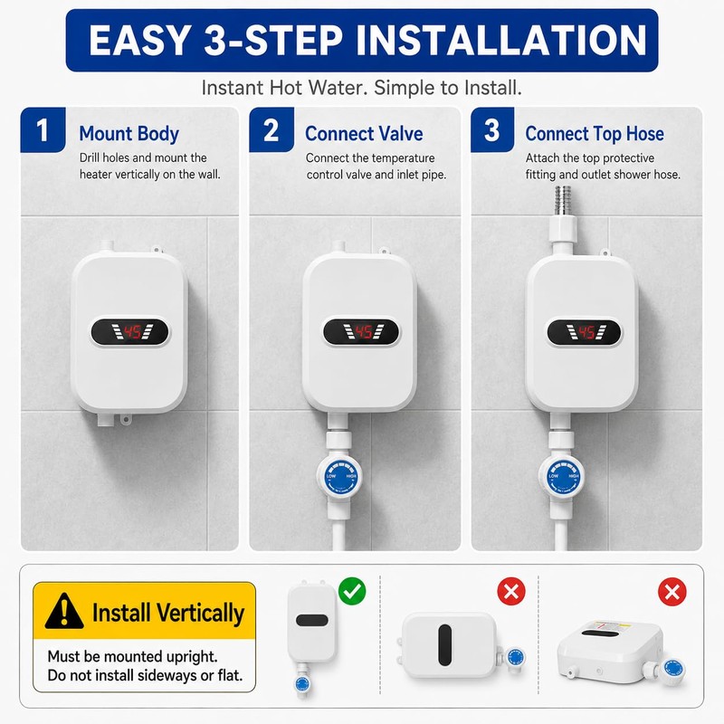 NOLITOY Electric Tankless Water Heater : Anti Scald Instant Hot