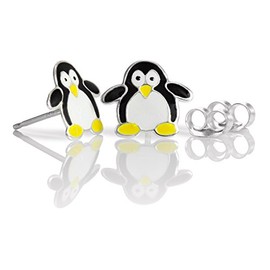 Sterling Silver & Enamel 2D Penguin Stud Earrings