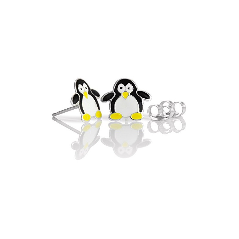 Sterling Silver & Enamel 2D Penguin Stud Earrings