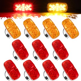Partsam 11Pcs Upgrade Double Bullseye Amber/Red 16LED Marker Lights with Reflector Cup, Side Marker Clearance Lights with Bullet Connectors for Trailer RV Camper Motorhome, 12V, (4 Amber + 7 Red)