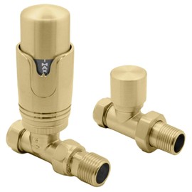 Gold Straight Thermostatic Radiator Valves TRV Modern Radiator Valves 15mm x 1/2" (Set of 2) for Heated Towel Rails & Central Heating Radiators Radiator Valve Set