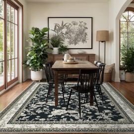 Black Boho Living Room Rug 5x8, Washable Low Pile Non Slip Area Rugs for Bedroom, Dining Room, Office, Farmhouse Retro Carpet Indoor Cream Beige Taupe Pattern Aesthetic Sketch Style Vintag Room Decor