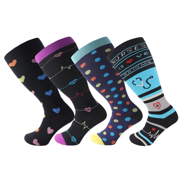 Haute Pink Women's Compression Socks 20-30mmhg (4 Pair) Knee-High Support