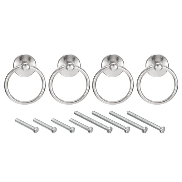 sourcing map 4Pcs Round Ring Pulls, Drawers Knobs Silver Circle