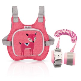 Children's Reins, Baby Reins for Walking Harness 1-5 Years, Toddler Backpack with Reins Lock Reflective and Anti Lost Safety Wrist Link Belt for Boys and Girls Gift (Pink Fawn 1.5m)