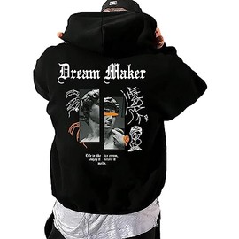 GORGLITTER Men's Oversized Graphic Hoodies Cool Designer Thermal Sweatshirt Anime Trendy Hoodies 2025 Black Figure Medium