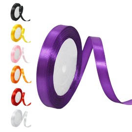 Belegao Fabric Ribbons 25 Yard - Satin Ribbon Bundle 10mm Double Sided Pink White Gold Red Green Blue for Wrapping Bow Crafting Making (Purple)