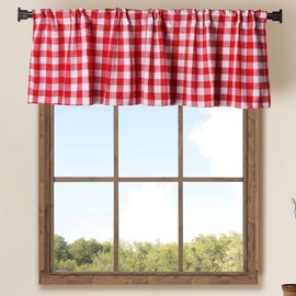 2 Pack Buffalo Check Plaid Cotton Window Valances Red and White Farmhouse Design Window Treatment Decor Curtains Rod Pocket Valances for Kitchen/Living Room 16" x 56" (Red and White)