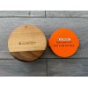LE CREUSET TEAK SALT POT CROCK, 4" ROUND, SWIVEL LID,