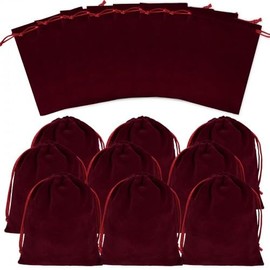 Dokeno Pack of 20 Velvet Bags, Velvet Jewellery Bag, Drawstring Jewellery Bag, Velvet Bag with Drawstring, Velvet Bag Jewellery Bag, Soft Velvet Bag for Wedding, Jewellery, Party, 12 x 15 cm (Wine