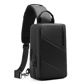GYakeog Umhängetasche Herren Wasserdichte Sling Bag mit USB-Ladeanschluss Crossbody Bag Brusttasche Herren für Arbeit Reisen Radfahren Wandern-Schwarz