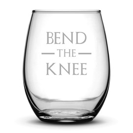 Integrity Bottles Premium Wine Glass, Bend the Knee, Hand Etched 14.2 oz Stemless Gifts, Made in USA, Sand Carved