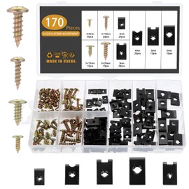 Kinsinder Pack of 170 U-Clip Nut and Screws Set, Screw Nut Clip Kit, Sheet Metal Nuts Assortment, U Type Metal Clip Nuts for Car