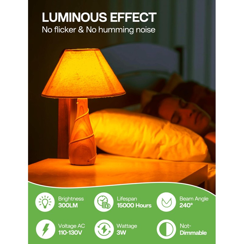 Eastiya Amber Sleep Light Bulbs: 3W Amber Warm Light Bulb