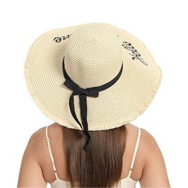 RVROVIC Women's Floppy Straw Sun Hat Foldable Summer Beach Hat Packable Roll Up Wide Brim Crochet Bucket Hat, Beige2, Unit size