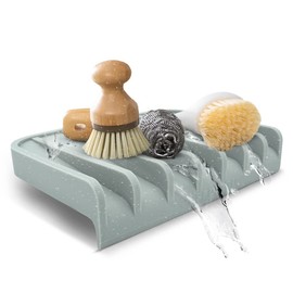 Effilogic Silicone Sponge Holder – Self-Draining Kitchen Sink Organizer, Quick Dry Mat and Counter Protector – Dishwashing Accessories for Sponges, Brushes, and Soap - Medium Grey