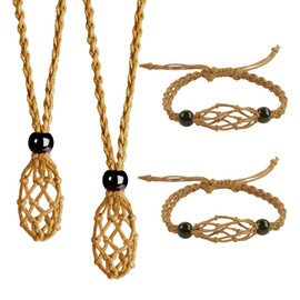 VNVETYTO 4 PCS Crystal Cage Necklace and Bracelet Cord Holder Empty Stone Holder Replacement Hand-Woven Cord with Adjustable Length（Style 8）