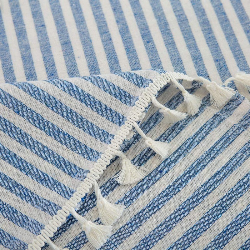Plenmor Cotton Linen Table Cloth Stripe Tassel Square Tablecloth Dust-Proof