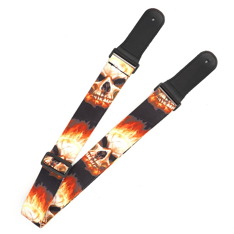 Leather Shoulder Strap Guitar Parts Flame‑Skull‑Pattern Print‑Type Adjustable Length