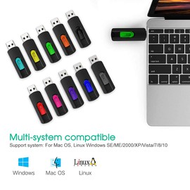 Vansuny 64GB USB Stick 10Pack Memory Sticks USB 2.0 Flash Drive Slide Retractable Thumb Drive (10 Mixed Color, 64GB)