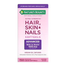Nature's Bounty Advanced Hair, Skin & Nails, Argan-Infused Vitamin Supplement with Biotin and Hyaluronic Acid, 150 Rapid Release Softgels, 50 Total Servings