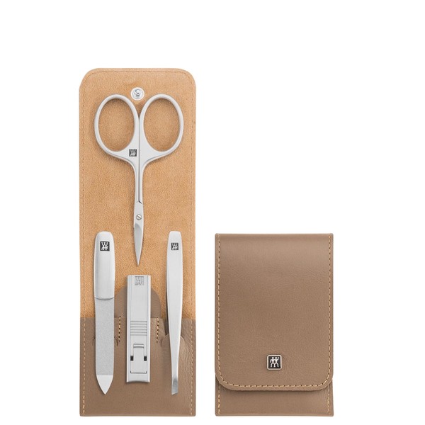 ZWILLING 4 Piece Manicure Set Cowhide Leather with Zip Premium Taupe