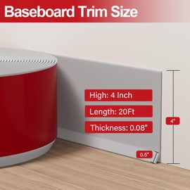 Frantie Flexible Vinyl Baseboard Trim, 4 Inch Peel and Stick Baseboard Molding Trim, Rubber Wall Base Board Moulding Trim for Floor (20 Feet)