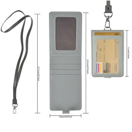 smatime ID Card Holder PU Leather ID Card Holder 2-Sided Card Case Name Plate Badge Removable Lanyard Slim Credit Card Cases for Business Exhibition Office Students Grey