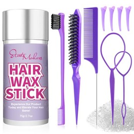 START MAKERS Set de Cera para Cabello en Barra con Cepillo para Peinar, Gomas Transparentes Pequeñas, 2 Herramientas para Peinar el Cabello con Lazos 