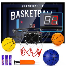 TREYWELL Indoor Basketball Hoop Boys Gifts for Teens and Adults Door Room Basketball Hoop Mini Hoop with Electronic Scoreboard, 3 Balls and Batteries Basketball Toys for 8 9 10 11 12