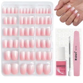 240Pcs Ombre Press on Nails Set, Natural Gradient Pink False Nails Kit, Acrylic Square Fake Nails Pink Tips, 12 Sizes Glossy Full Cover Stick on Nails with Glue for Women Girls Nails Art
