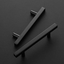 Ravinte 30 Pack 4 Inch Cabinet Pulls Black Sqaure Kitchen Cabinet Handles Black Cabinet Hardware Stainless Steel Drawer Pulls 6-2/5 Inch Overall Length with Mounting Template