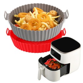 Foopama Silicone Liners, Pot 2 Pcs Reusable Non-Stick Air Fryer Basket Bowl Fit 3-5QT Baking Replacement of Flammable Parchment Paper(Round, 6.5 Inch)