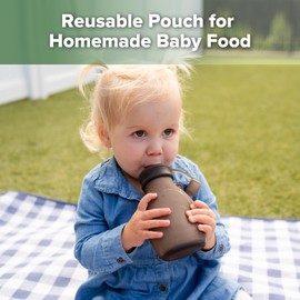 haakaa Hippo Silicone Food Pouch – Reusable Pouches for Baby Food, Silicone Pouch with Wide Neck, Great for Purees & More – Make Homemade Organic Food for Babies/Toddlers, 9oz, 4 Pack, 6m+ (Grey)