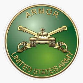 U.S. Army Armor - Branch Insignia Over U. S. Flag Window Bumper Sticker Decal 5"