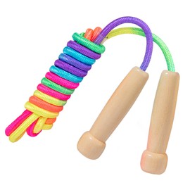JurciCat Children's Skipping Rope Rainbow Colours with Non-Slip Wooden Handle Adjustable Length Skipping Rope Suitable for 4 5 6 7 8 9 10 Years Old Boys and Girls