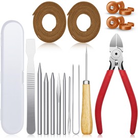 Fabbay 16 Pcs Baseball Glove Lace Kit Glove Relacing Kit 2 Pcs 78.74 Inch Leather Laces 4 Pcs Glove Lace Locks 7 Pcs Lacing Needle Leather Cutter Scratch Awl Tool for Baseball Repair(Brown)