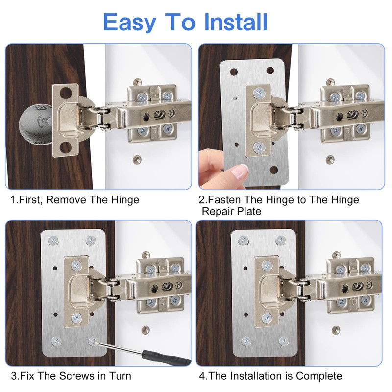 Cabinet Hinge Repair Plate, 8 PCS Stainless Steel Hinge Repair