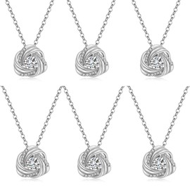 DHQH Bridesmaids Gifts Set of 6 Necklace Cubic Zirconia Knot Pendant Bridesmaid Necklace for Women I Couldn’t Tie a Knot Without You Wedding Proposal Necklaces Jewelry(Rose Gold/Silver)